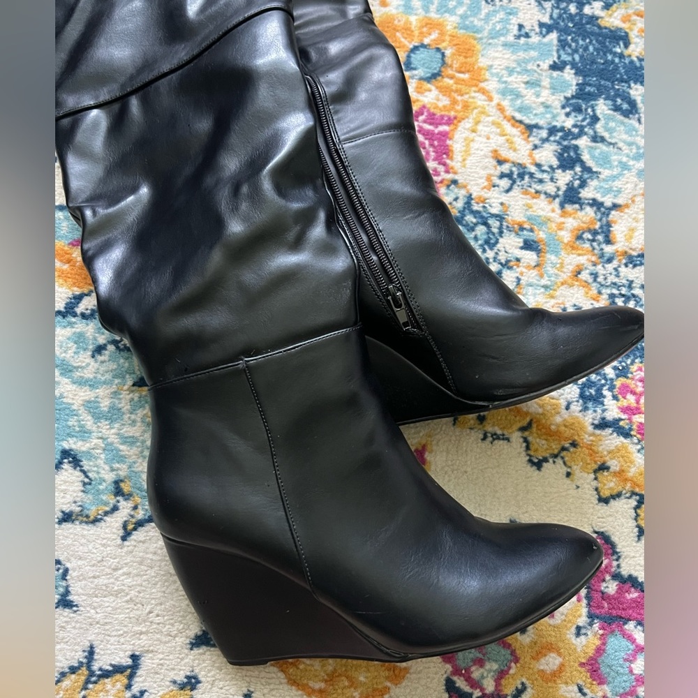 Wedge Heel Slouchy Knee High Boots